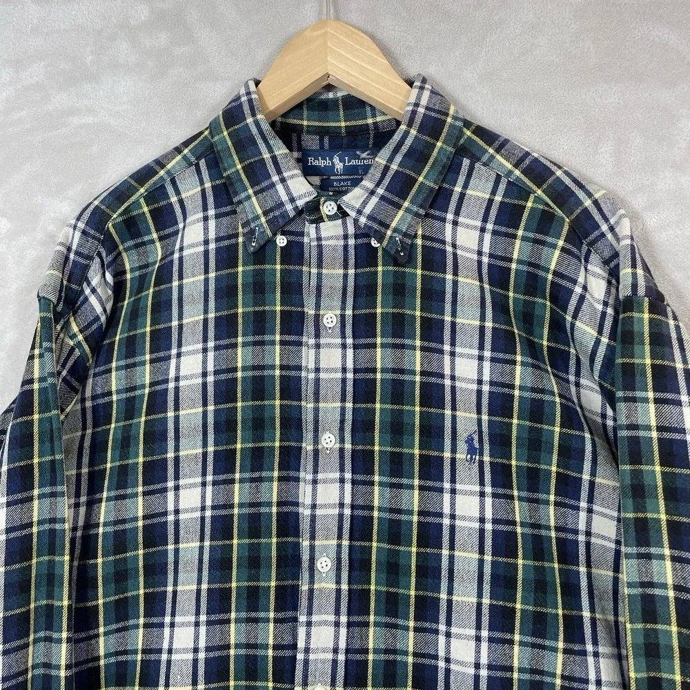 Ralph Lauren Blake Heavyweight Cotton Flannel Men XL Plaid 90s Button Down Shirt